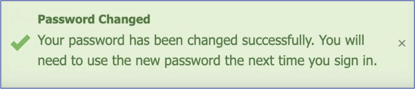 Password changed message